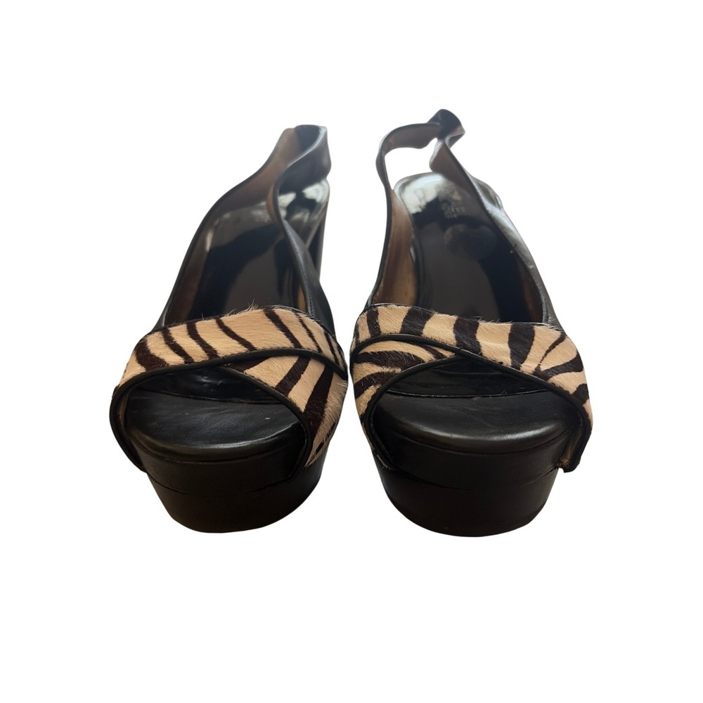 Platform Sandals Zebra Horsehair Y2K Michael Kors Womens 7M Black Slingback Heel - Picture 3 of 15